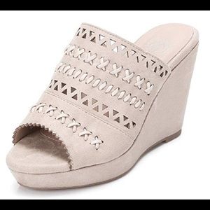 Nude Suede Wedges with Cutout